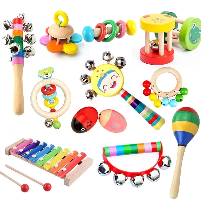 Wooden Rattles for Kids Montessori Baby Toys Educational CribToy For Newborn Musical Rattle Bell Development BabyToys 0 12 Month