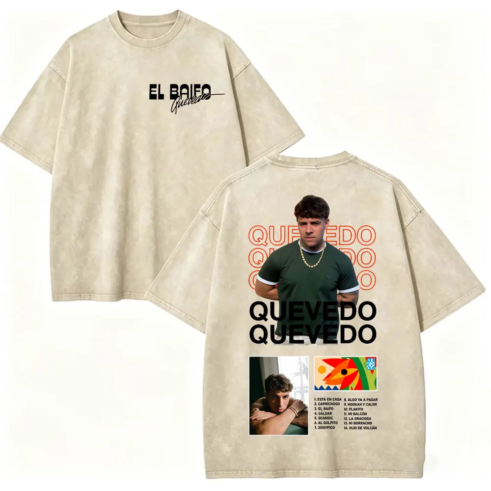 Vintage Washed Quevedo El Baifo Album Merch T-shirt 2026 Fashion Hip Hop Short Sleeve T-shirts Men Women Casual Cotton T Shirts