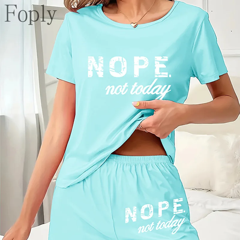 

Woman Letters Pyjamas Set Spring Summer 2Piece Pajama Milk Silk Sleepwear Shortsleeve Top Shorts Two-piece Pijama Pjs Loungewear