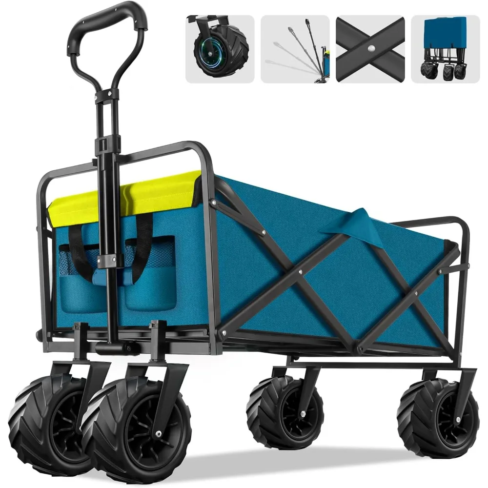 

Foldable Wagon, Heavy Duty Folding Wagon with 400lbs Weight Capacity, Beach Cart for Sand, Portable Utility Outdoor Cart