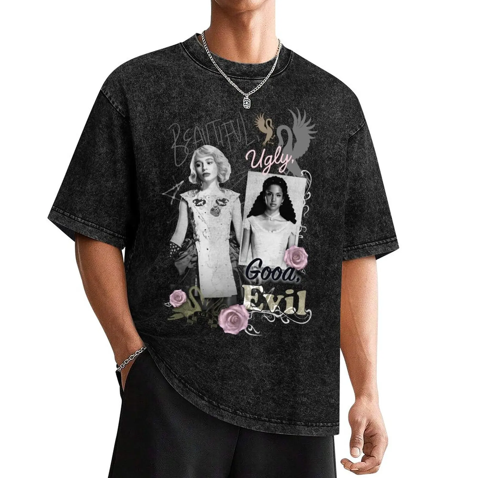 The School for Good and Evil Sophie & Agatha Dark Floral Yearbook Collage T-Shirt Louboutins plain black t shirts men