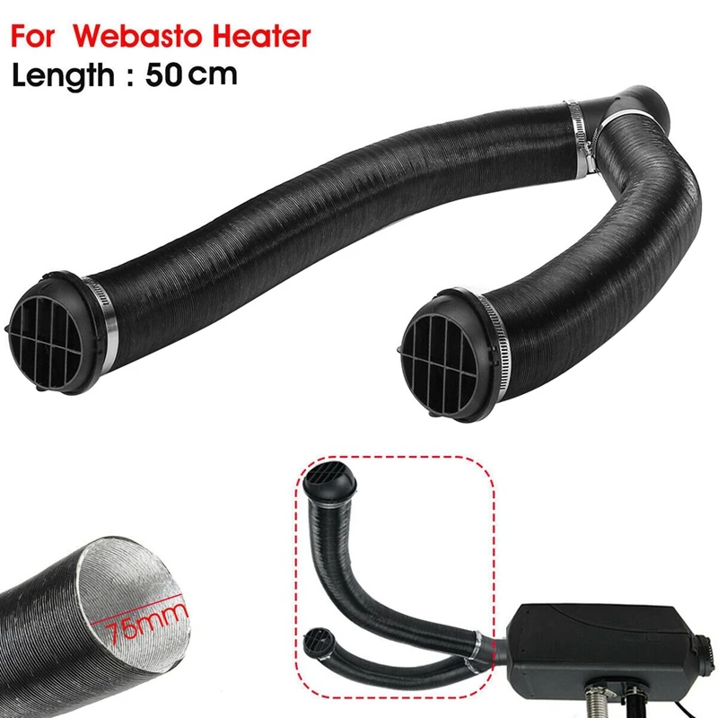 2X, 75Mm Car Auto Heater Pipe Duct Y Piece Warm Air Outlet Vent Hose Clips Set For Parking Heater Webasto Eberspacher