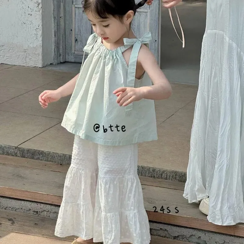 

2025 Korean lace hollow thin children's pure cotton straight leg pants princess proof pants for girls