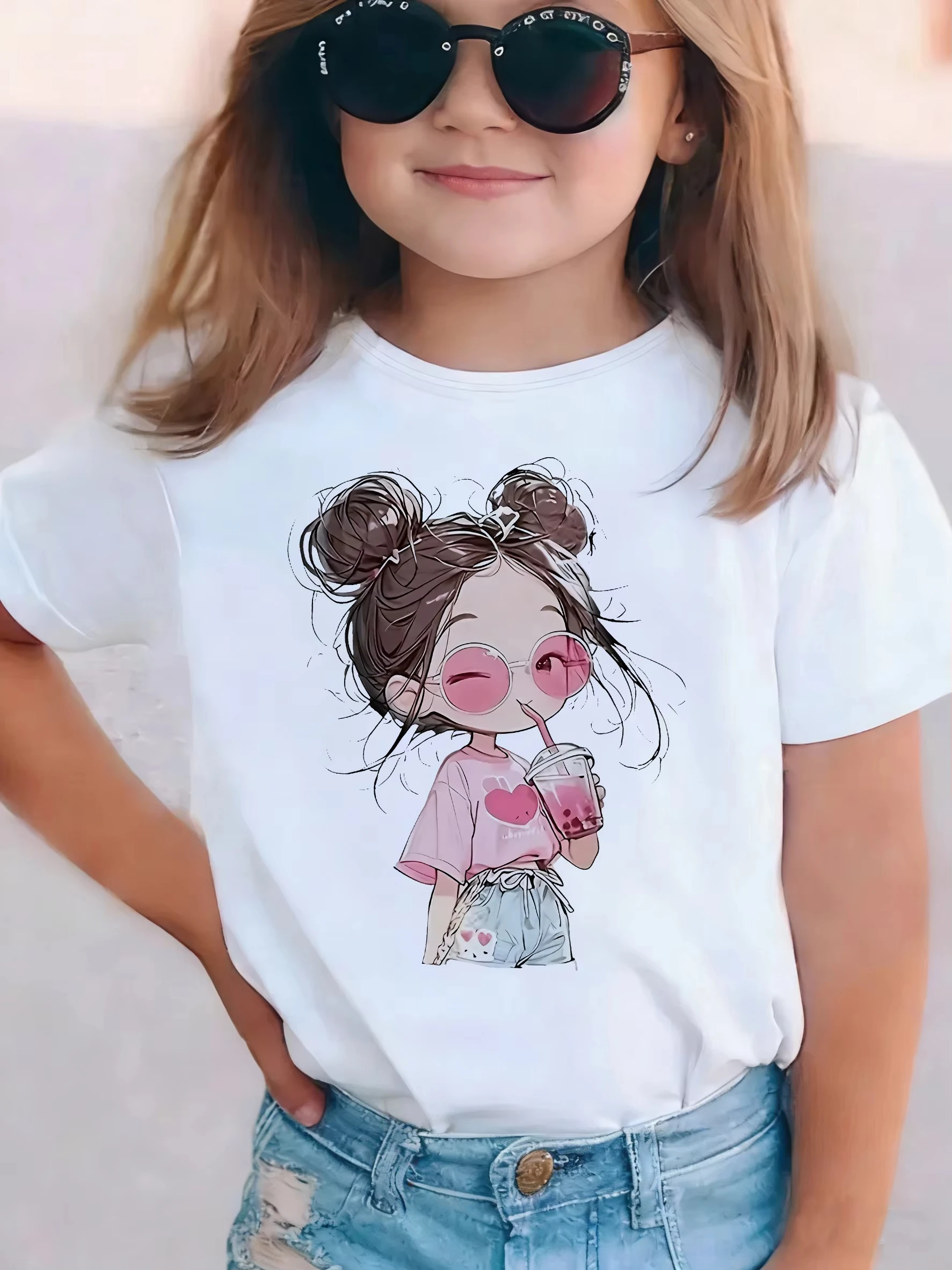 Y2k Hip Hop Retro Girl Drink Juice T Shirts Kids Children's Summer Fashion T-shirt Girls Summer Spring Casual Top Tee Shirt