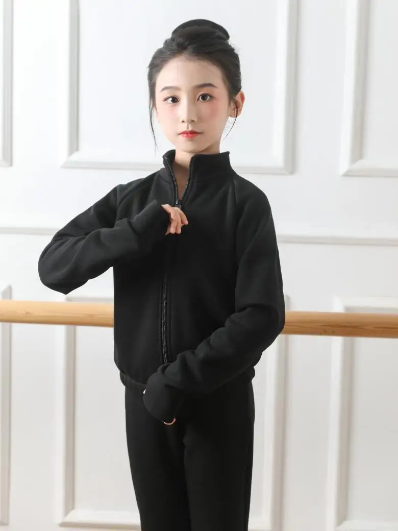女の子用バレエダンススーツ-裏起毛保温アンサンブル練習着-サーマルアウター-子供用パフォーマンス衣装