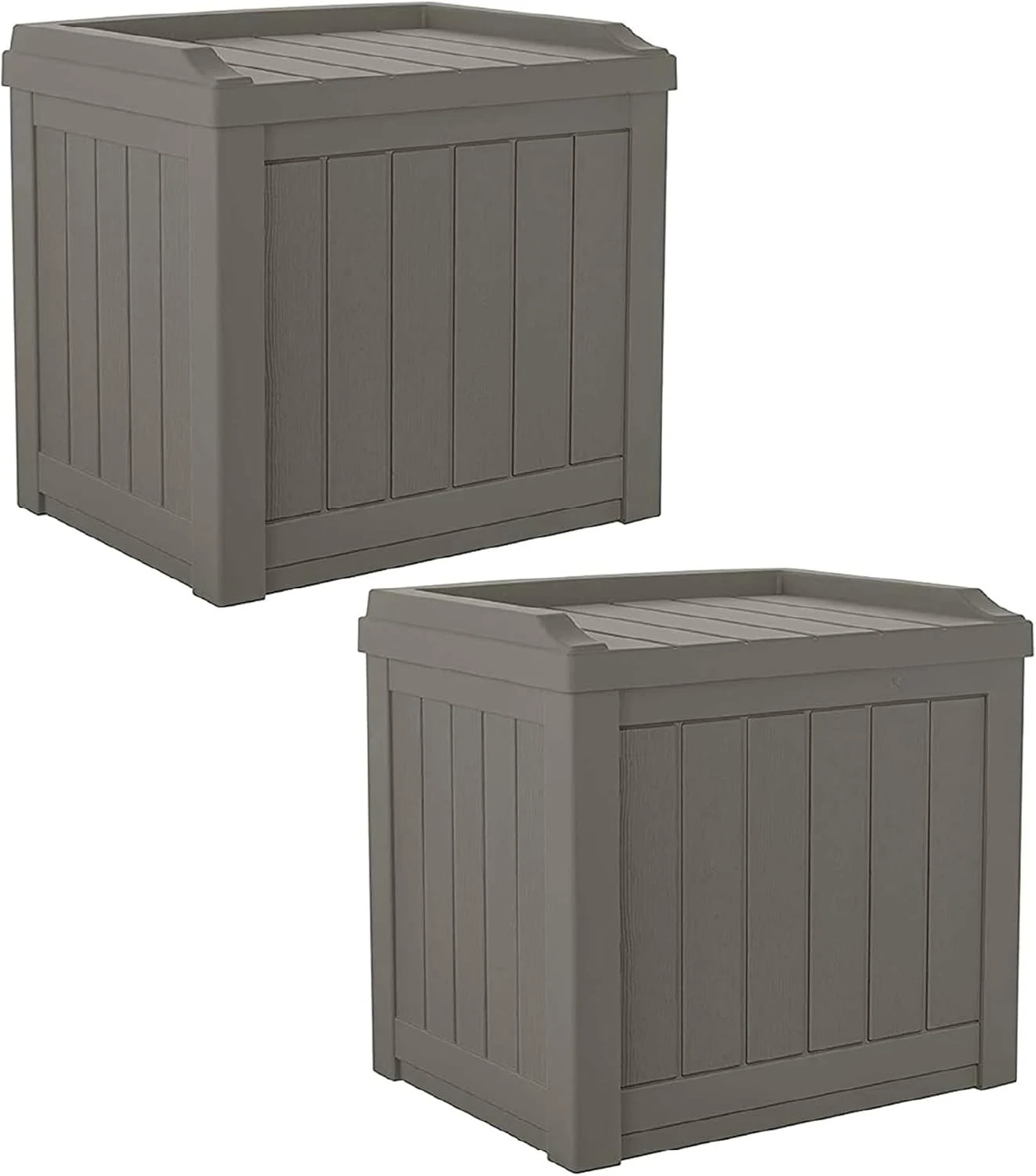 2 Pack Small Resin Deck Storage Box With Bench Seat Lid For Patio Cushion Pool Supplies Gardening Tools Backyard Front Porch Organization, Stone Gray