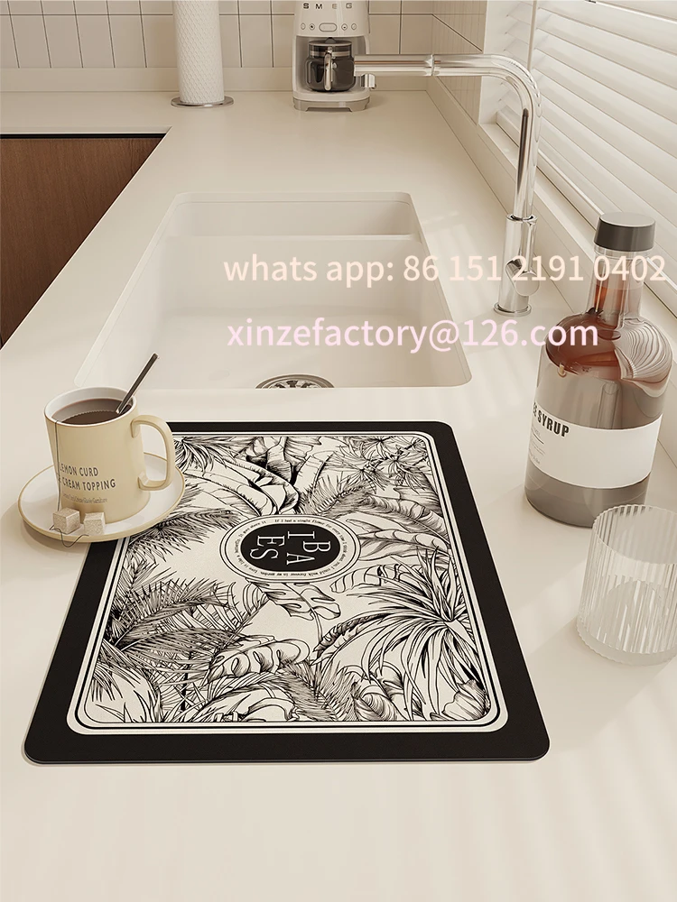 Customizable Featured Products, Retro Kitchen Oil Splash Walnut  Diatomaceous Earth Absorbent , Vegetable Basin, Floor Mat