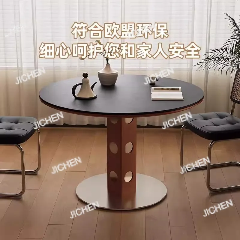 中世風の丸テーブル、レトロな丸ダイニングテーブル、シンプルな北欧風無垢材の小さなアパート、モダンな岩板の交渉用ダイニングテーブル