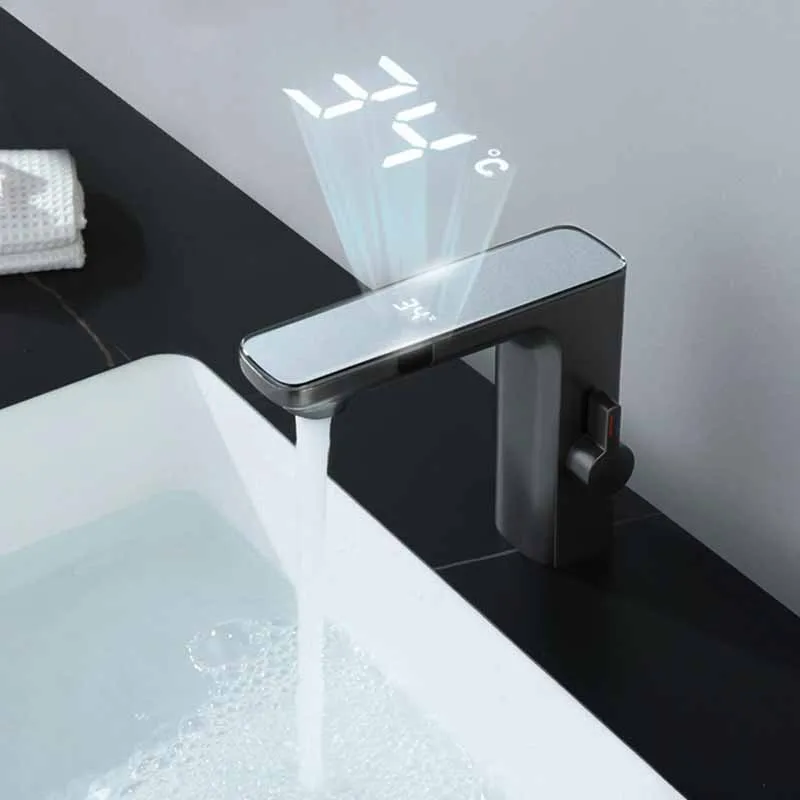 

Intelligent Sensing Bathroom Basin Faucet Digital Display Sensing Hot And Cold Water Tap faucet Gunmetal/White/Chrome