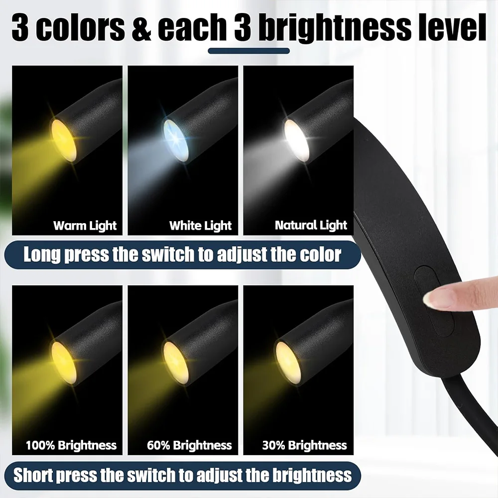 LED القراءة الرقبة ضوء USB مصباح الكتاب القابلة لإعادة الشحن 360 ° مرنة الذراع قراءة كتاب ضوء قراءة الرقبة مصباح دراسة القراءة ضوء الليل #2