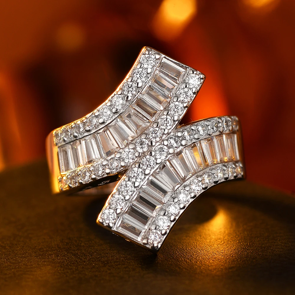 

Женское кольцо из стерлингового серебра 925 пробы, изумрудная огранка, двухрядный кубический цирконий, модное, элегантное, легкое, роскошное, универсальное