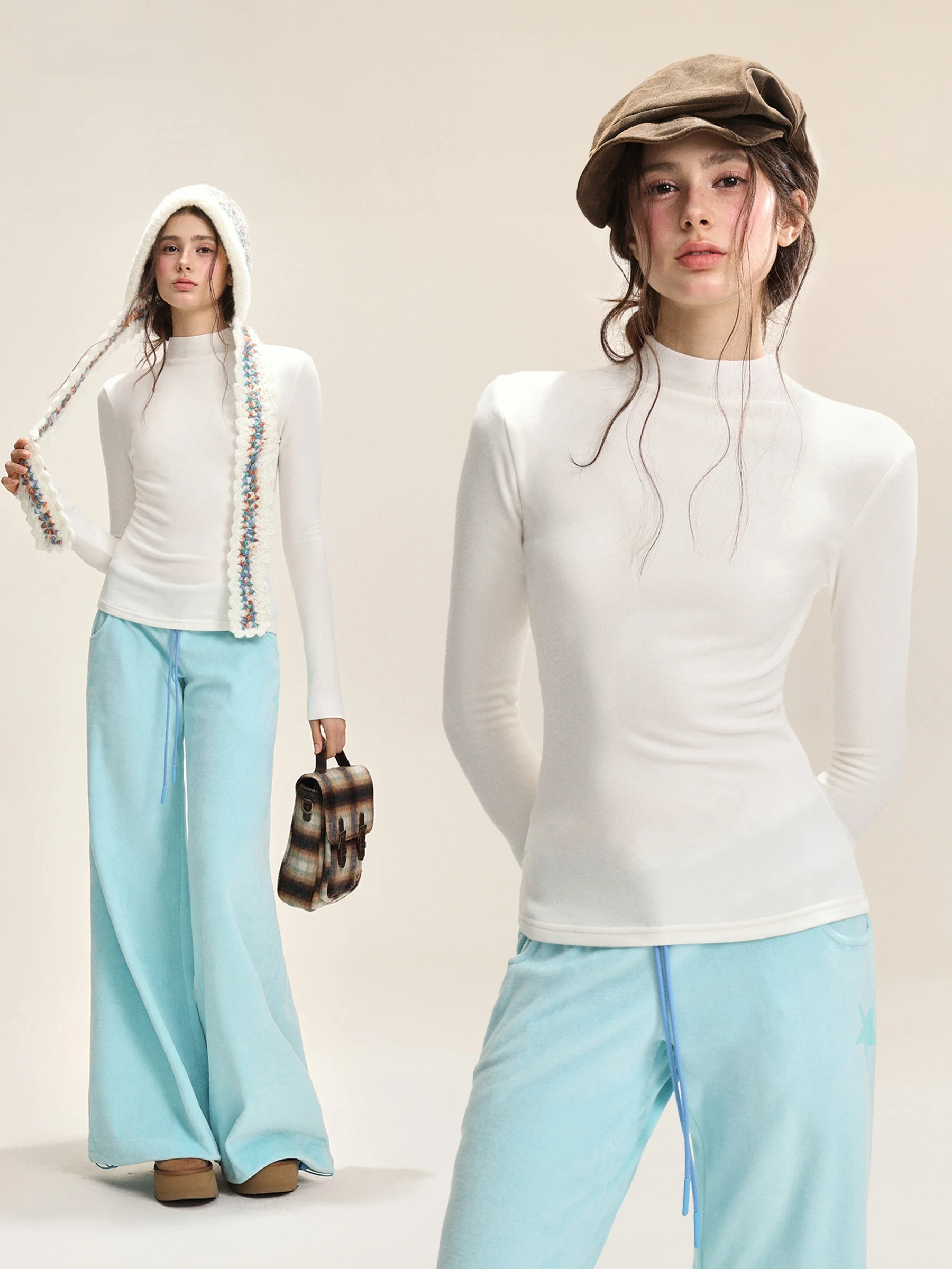 

Облегающая женская футболка с длинным свеком, базовый слой, высокий воротник, белый трикотажный топ с высоким воротником для осени, затягивающий талию