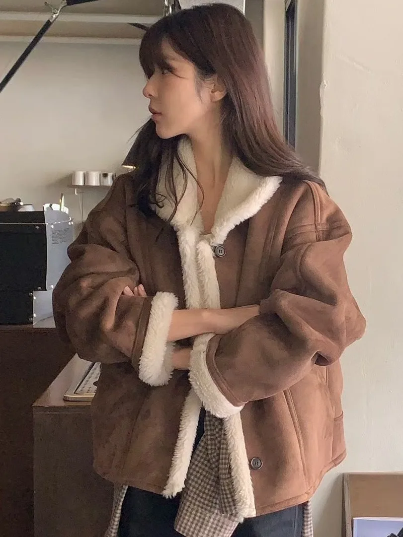 

Ретро-модная женская кожаная куртка с хлопковой подкладкой, стильный дизайн, зимняя верхняя одежда, трендовый корейский стиль, осенняя коллекция