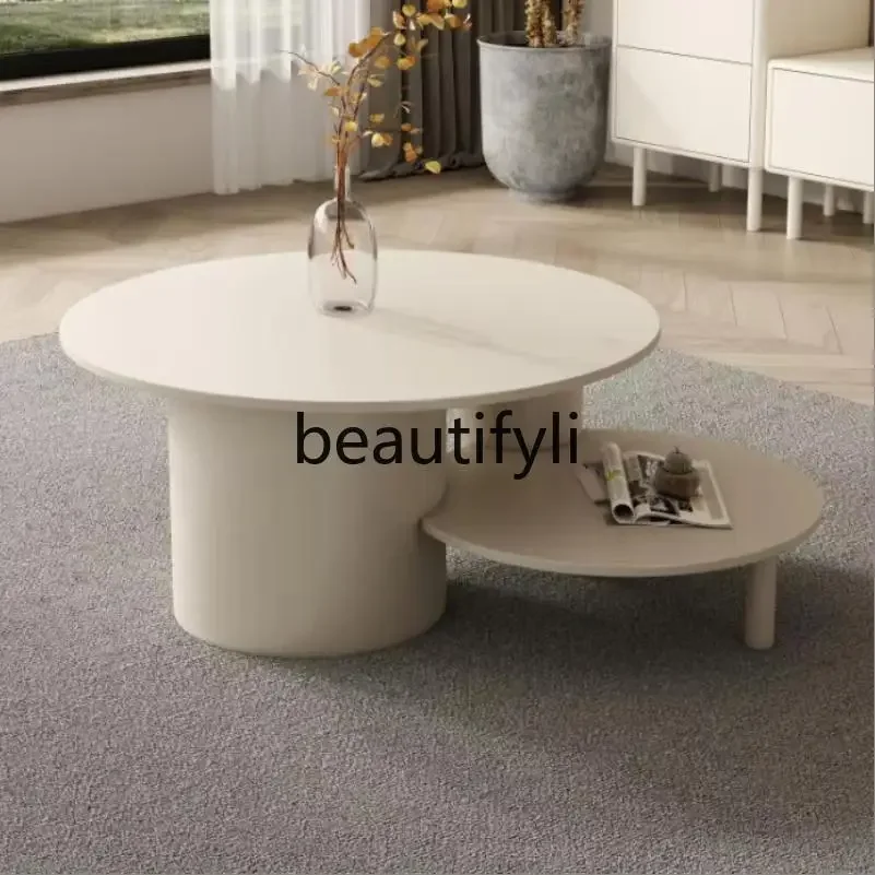 Modern Cream Style Living Room Home Painted Round Rectangular Coffee Table TV Cabinet Sideboard Cabinet Set