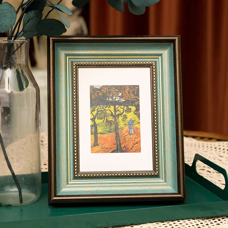 Vintage 6/7/10 Inch Antique Picture Frames Imitation Wood Photo Frame Nightstand Desk Decoration