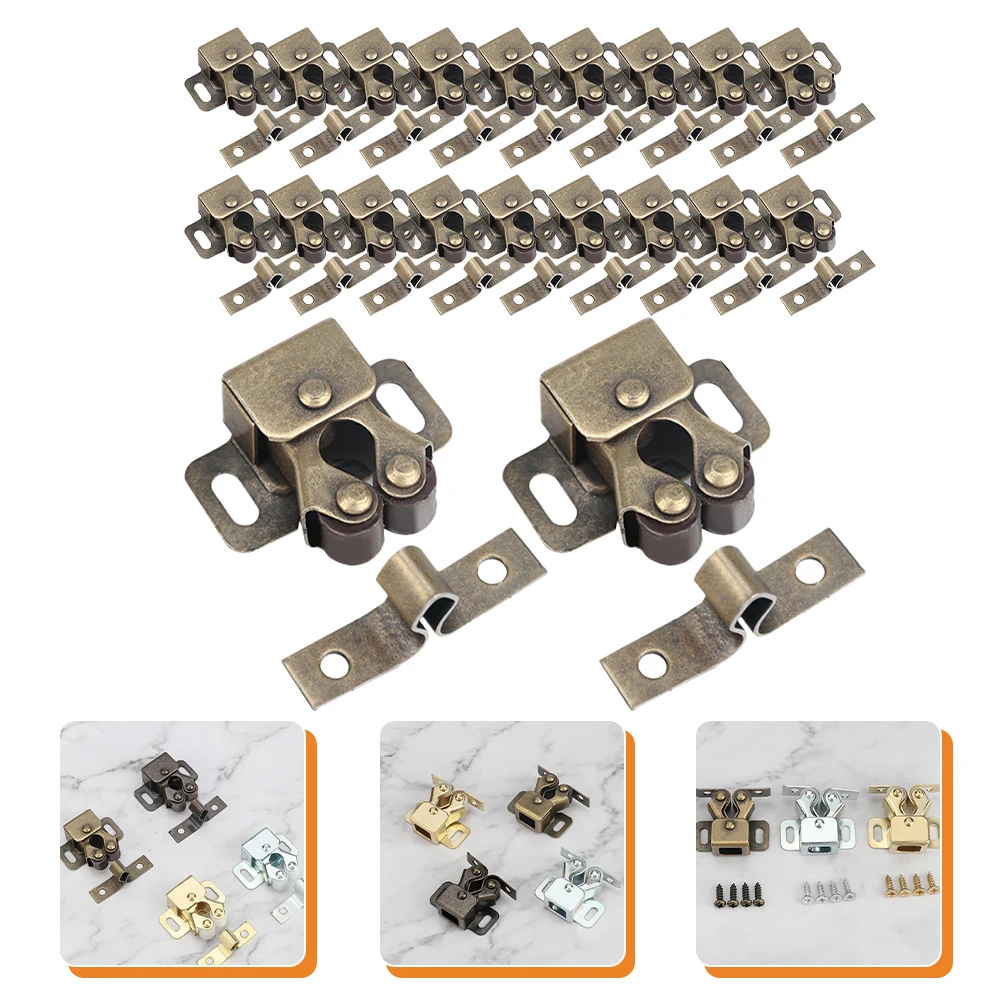 

20 Pcs Door Clip Latch Double Roller Catch Cold Rolled Steel Corrosion Resistant Smooth Closing Cabinet Pantry Drawer
