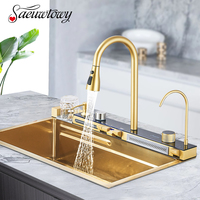 Brushed Golden Smart Digital Display Integrated Kitchen Sink Set Waterfall/Rainfall Water Purifier Soap Dispenser Cup Washer