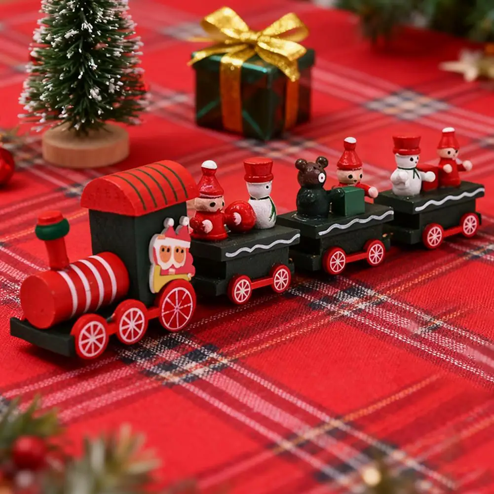 Christmas Train Ornaments Wooden Color Boxes Window Displays Christmas Decorations New Year Gifts