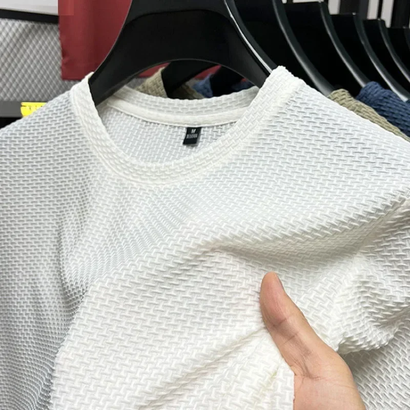 Sommer Eis Seide High-End einfarbig hochwertige Kurzarm T-Shirts Herren atmungsaktive Mode T-Shirt männliche Marke Kleidung 4xl