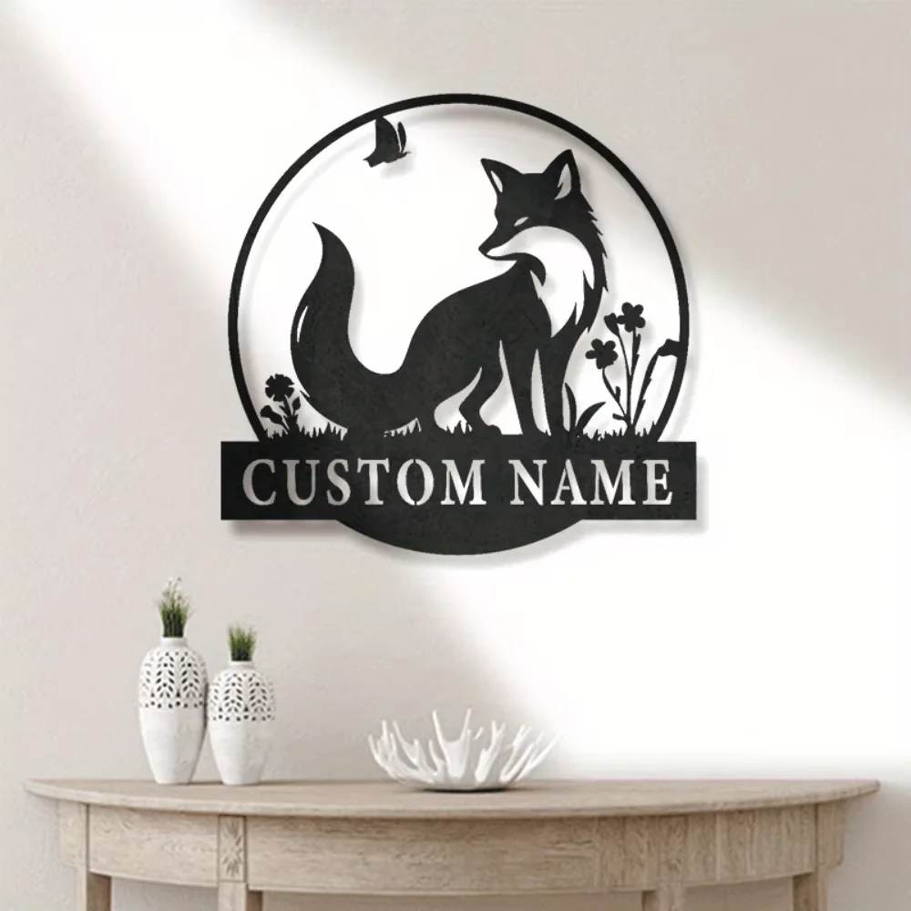 Exclusive Metal Fox Wall Art. Personalize with Name. Modern Decor. Simple Hanging.