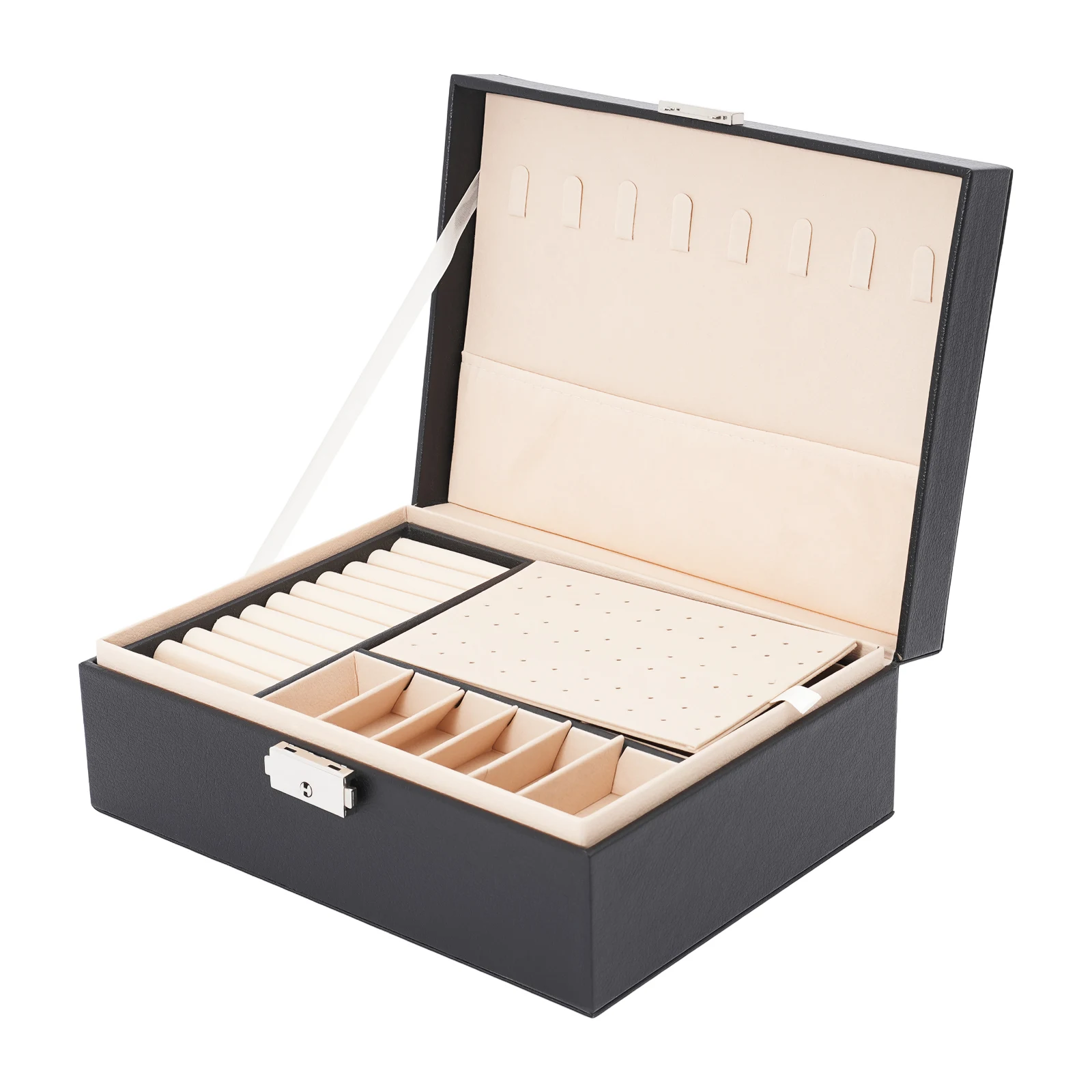 

2-Layer Jewelry Box Travel Jewelry Organizer Case for Women Accessory Storage Jewelry Case with Lock for Storing Rings Earrings