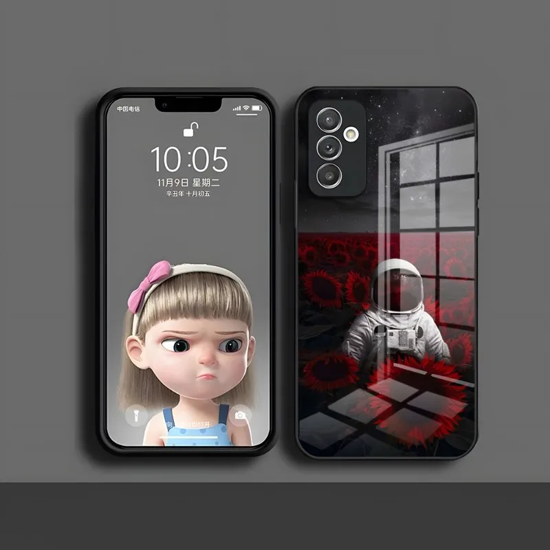 الكرتون رائد الفضاء والقمر قضية الهاتف ، غطاء زجاجي لسامسونج S20 ، S30 ، S32 ، S21 ، S23 ، S8 ، S9 ، S10E ، نوت 20 ، 10 برو ، الترا زائد #5