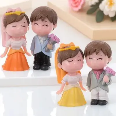 

2 Pairs Bride and Groom Veil Ornaments Cake Decoration Toppers Wedding Multifunction Figurines Plastic Decorations Lovers