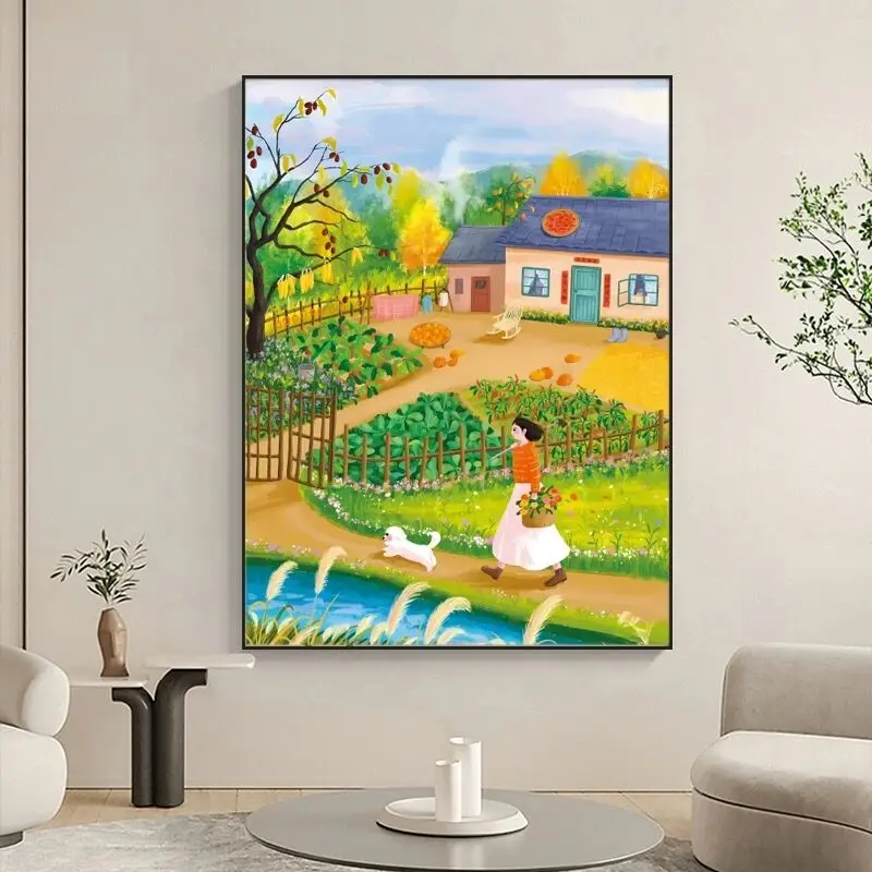 

Вышивка крестом Country Life: Простой современный узор с пейзажем на хлопковой ткани, декор для гостиной, маленький размер, легко для начинающих.