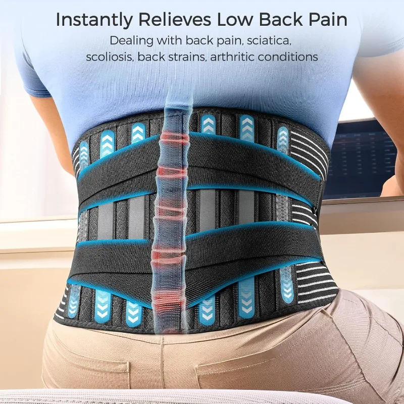 

Lower Back Brace with 6 Stays Anti-skid Orthopedic Lumbar Support with Pad Breathable Waist Support Belt for Gym Pain Relief