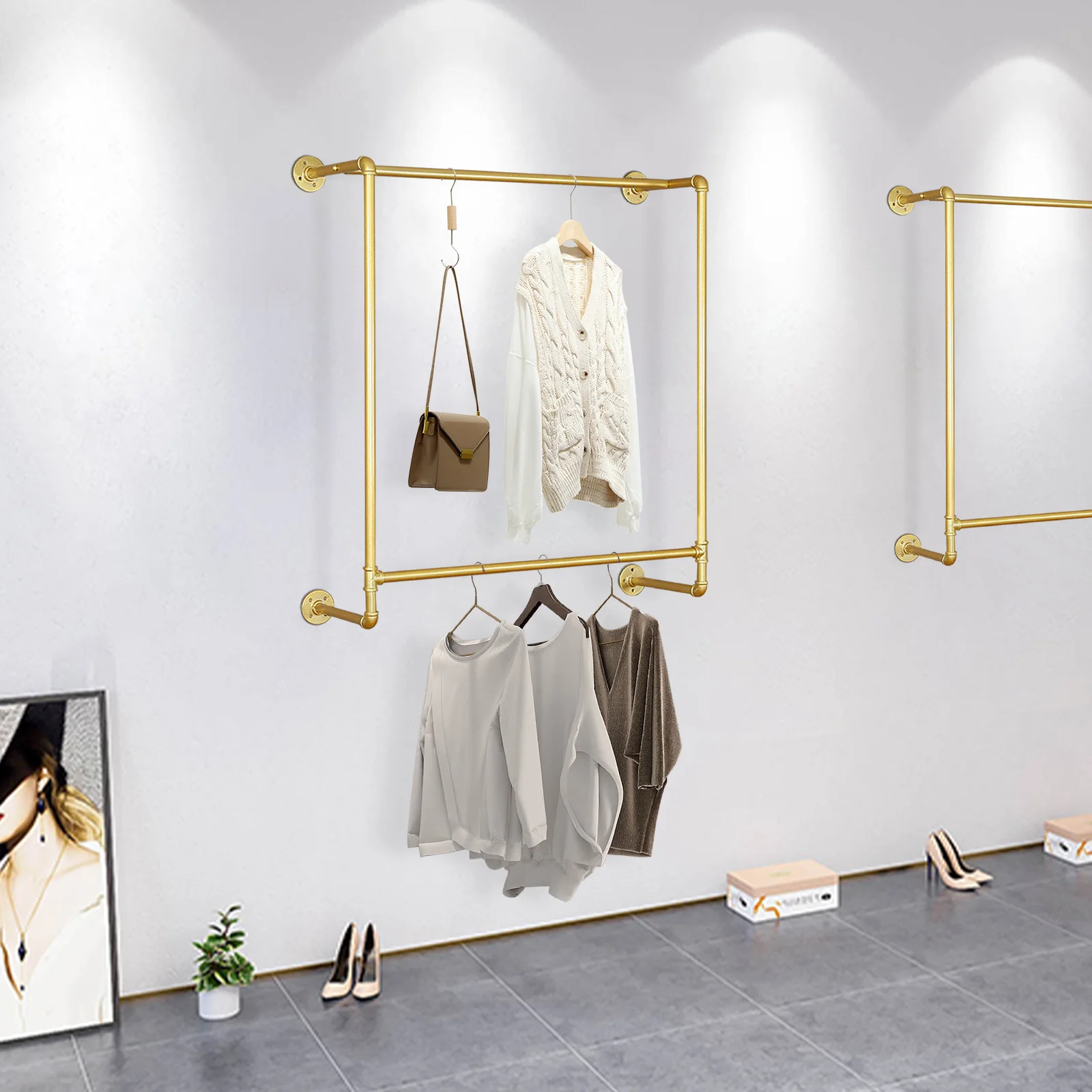

Gold Wall Mounted Garment Rack, 110.23lbs Load-bearing Capacity Hanging Rod Closet Storage for Bedrooms, Cloakrooms, Homes