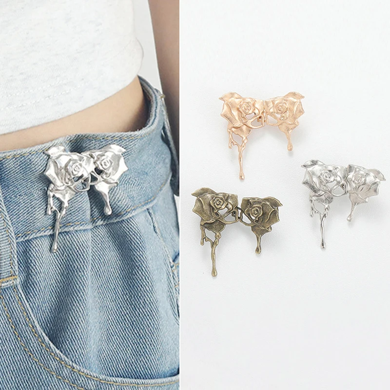 Vintage Rose Metalen Taillegesp Verwijderbare Broek Clips Verstelbare Taille Strakker Zonder Naaien Nodig Taillegesp