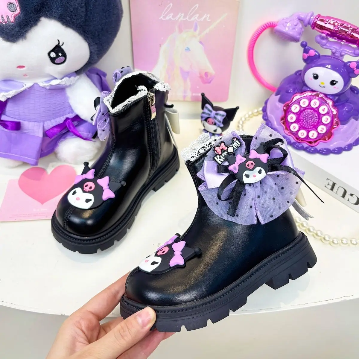 سانريو الشتاء Kuromi الأحذية القطنية أنيمي Kawaii الأطفال الخريف الشتاء لطيف مارتن الأحذية الكرتون الصوف أحذية قطنية دافئة الهدايا #4