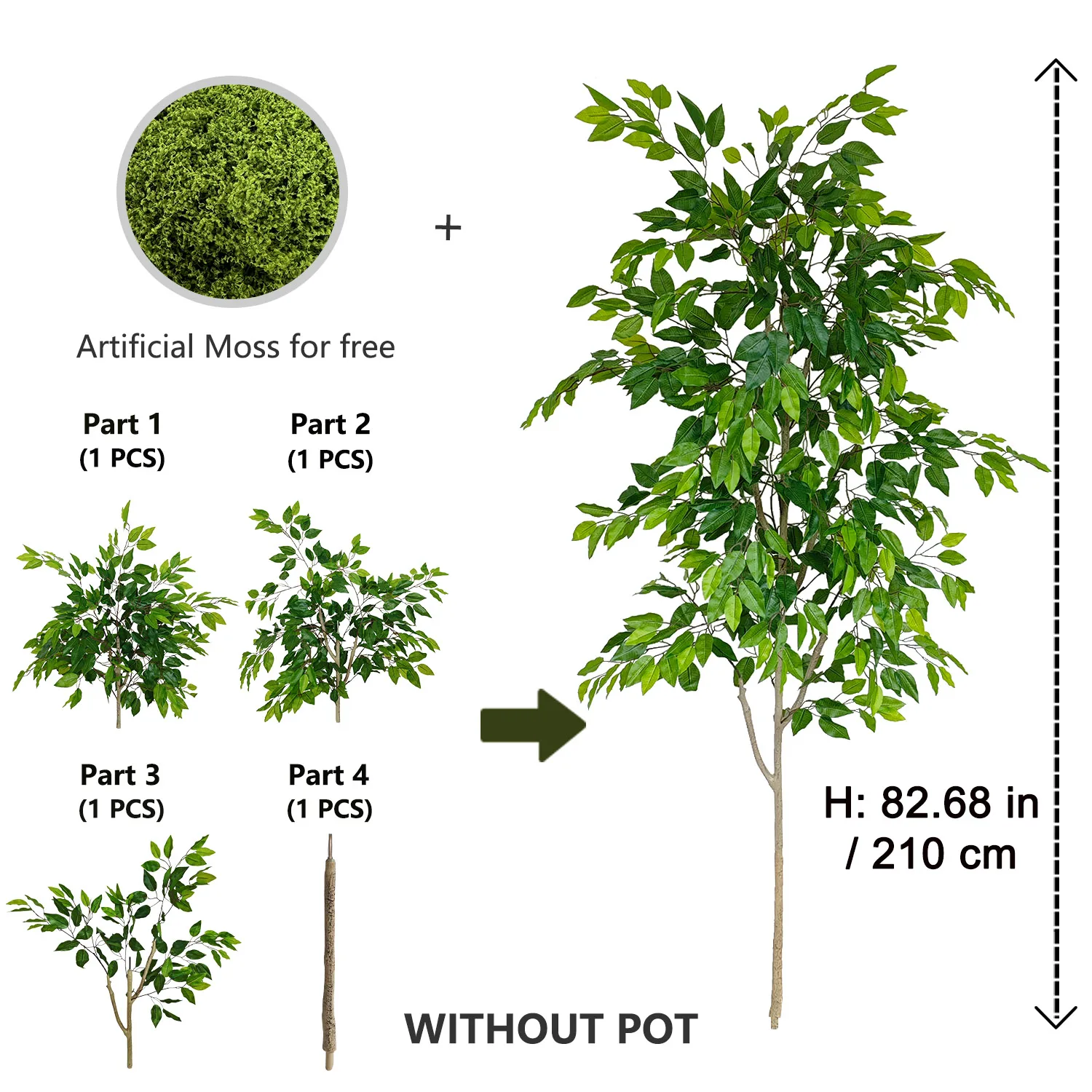 140-210cm Künstlicher Ficus-Baum Banyan-Zweig für Innen- und Außenbereich Dekorative Kunstpflanze für Haus, Balkon und Wohnzimmer – Detail 6
