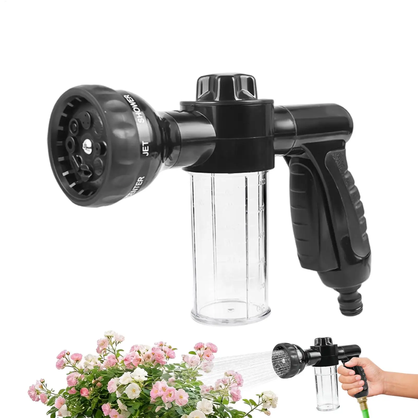 High Pressure Sprayer Power Foam Car Watering Nozzle 8 Modes Lawn Pressure Sprayer 100ml Storage Tank Garden Hose Nozzle