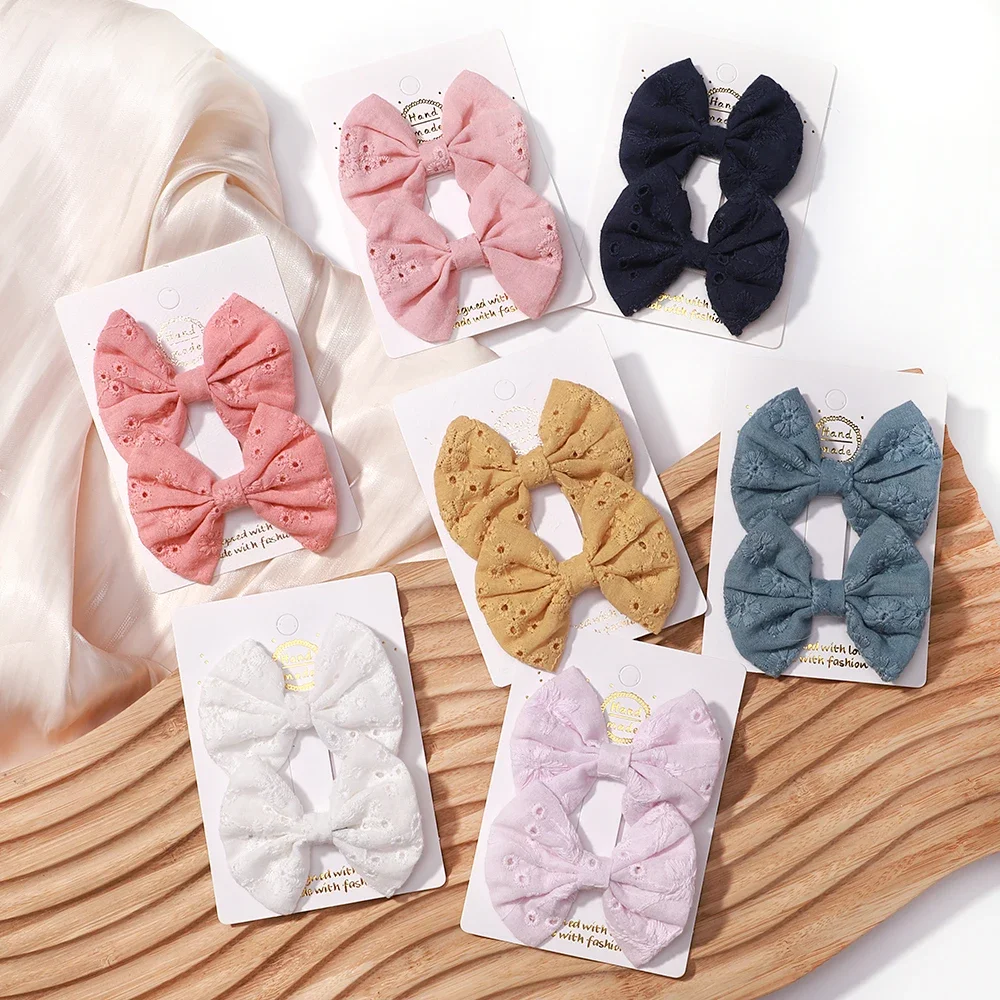 2Pcs/lot Baby Mini Hair Bows Hair Clips Cotton Soft Hairpin for Girl Cheer Bowknot Barrettes Children Headwear Hair Accessories