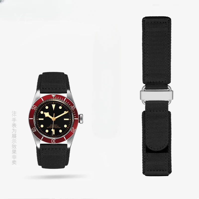 For Bell Rose Breathable Comfortable Wear-Resistant Nylon Canvas Hook and Loop Fastener 22 24mm Watch Strap