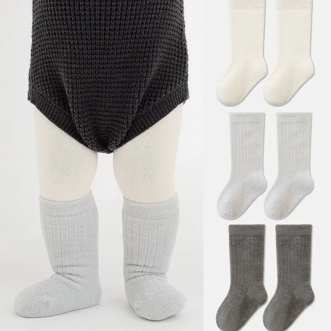 

3 Pairs New Winter Baby In Tube Socks 8 Colors 0-5T Cute Fleece Padded Girls Knee-high Socks Solid Color Thicken Children Socks