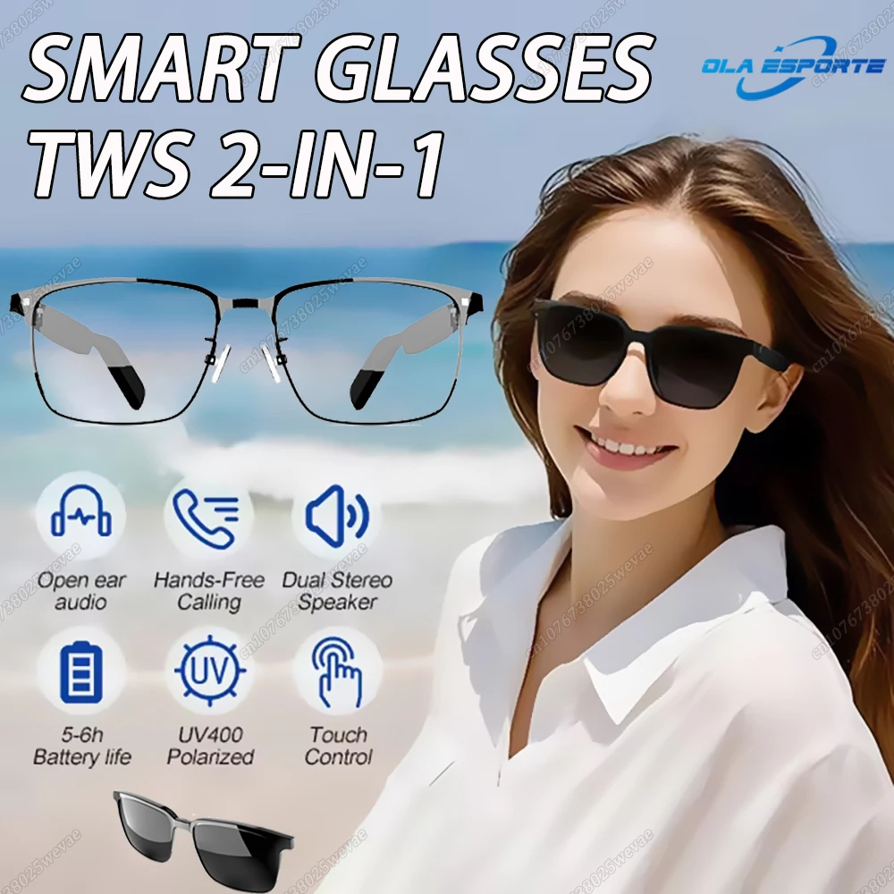 

TWS 2in1 Умные очки-трансформеры Солнцезащитные очки и прозрачные линзы Беспроводное аудиосенсорное управление Bluetooth Вызов Музыка Уличные очки
