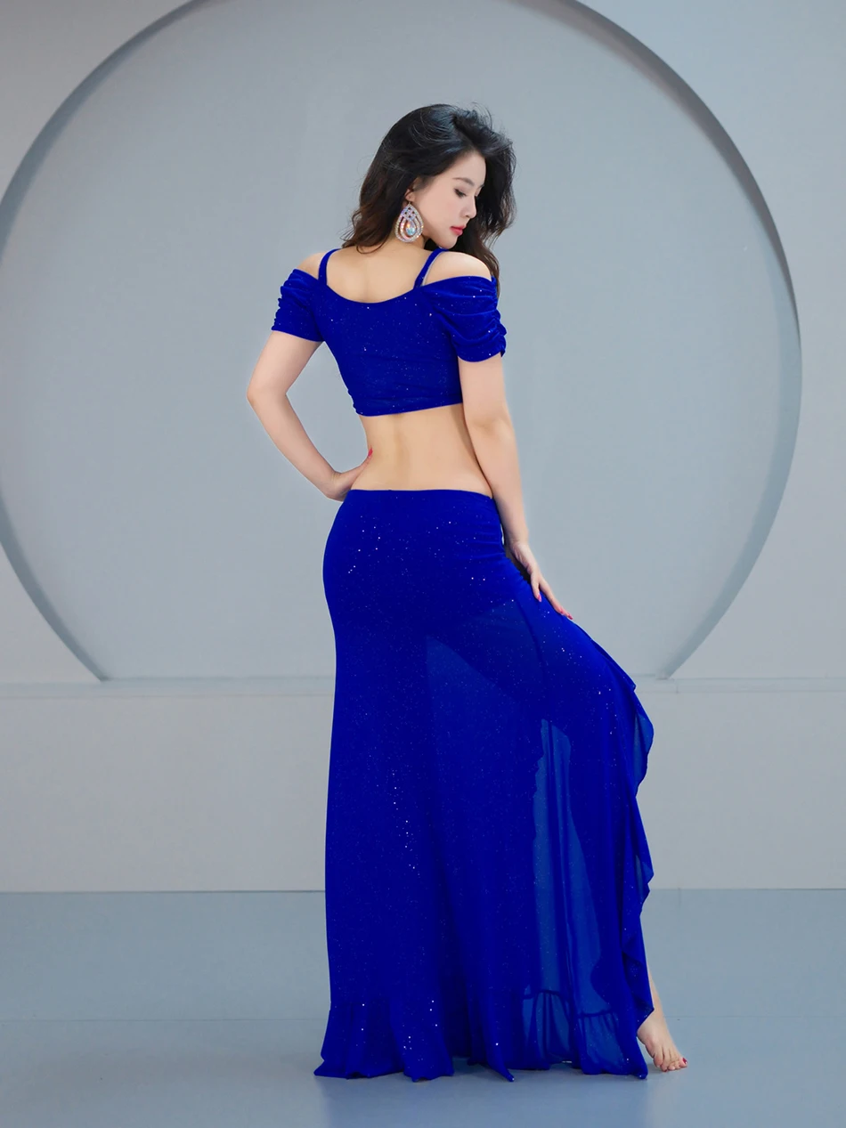 

Belly Dance Performance Costumes for Women 2 Pcs Set Top + Skirt Single Slit Suit Sexy Performance Costume Dance Wear Outfit