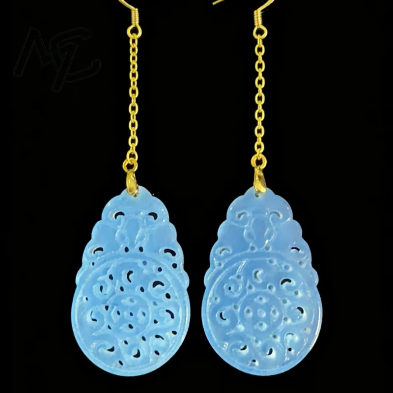 925 Silver Natural Green Jade Hollow out DIY Earrings Charm Jewellery Fashion Accessories Hand-Carved Woman Luck Amulet Gifts view 6