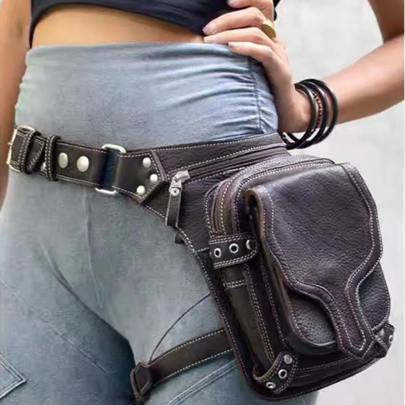 Vintage Pu Leather Streetwear Punk  Waist Leg Bag Men Women Trendy Casual Ladies Outdoor Leg Protectionags Y2k Fanny Waist Packs