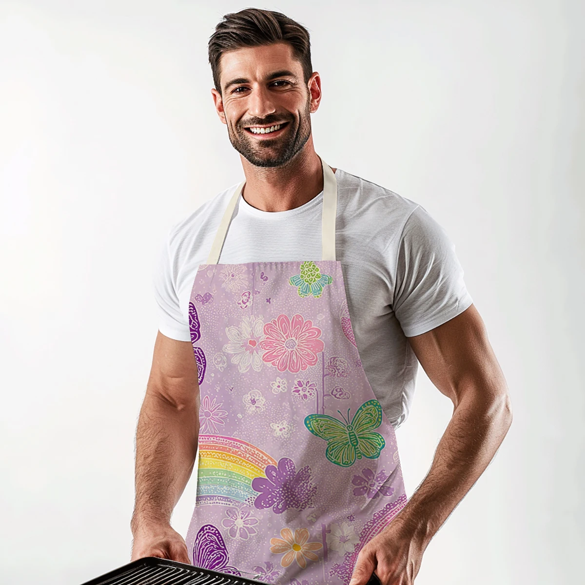 Charming Dessert & Butterfly Pattern Polyester Apron - Stylist Apron for Kitchen Baking, Artistic Cooking & Painting Use