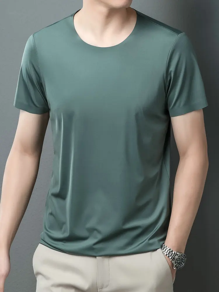 2022 Summer Men Cozy Basic T-Shirts Black Green Grey Blue Bottoming Tees Male O-Neck Short Sleeve Tops Plain Color Daily Clothes