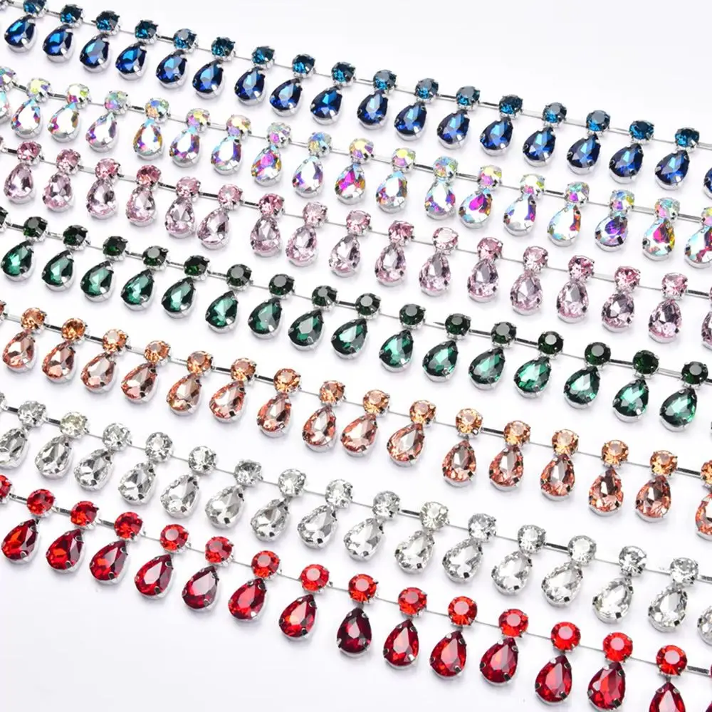 

2.5cm Wide Handmade Droplet Tassel Glass Rhinestone Chain Round Diamond Pendant Tassel Trim Crystal Diy Clothing Accessories