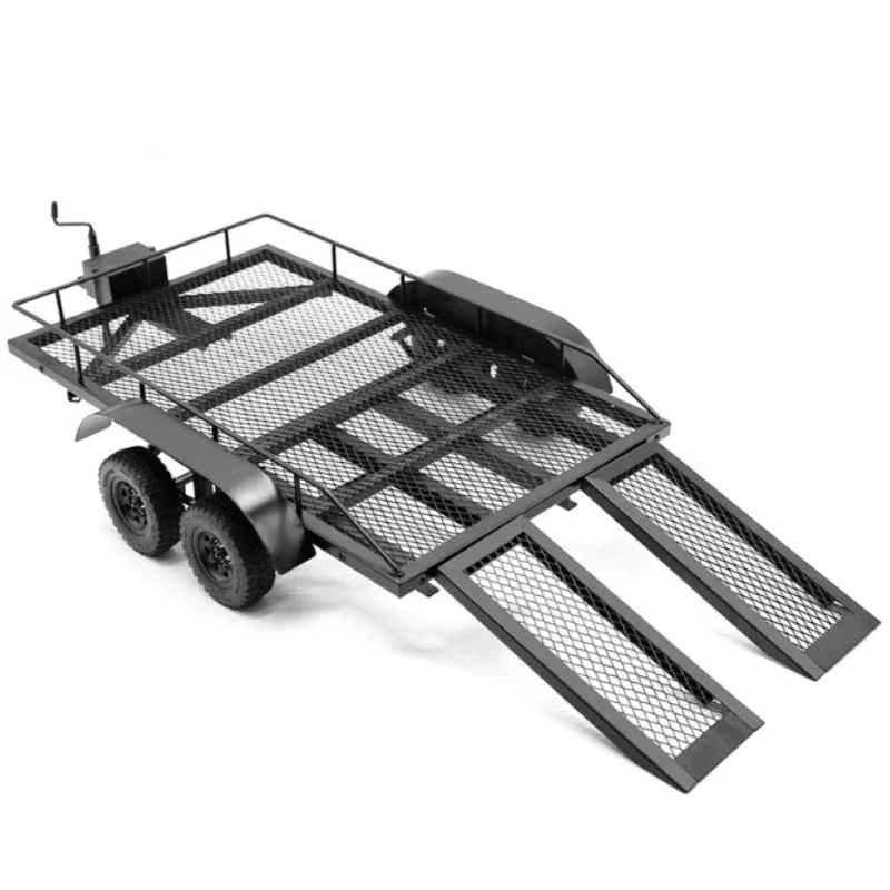 1pcs Simulation Biaxial Metal Trailer Suit for 1/10 RC Crawler Car Traxxas TRX4 SCX6/10 Accessories