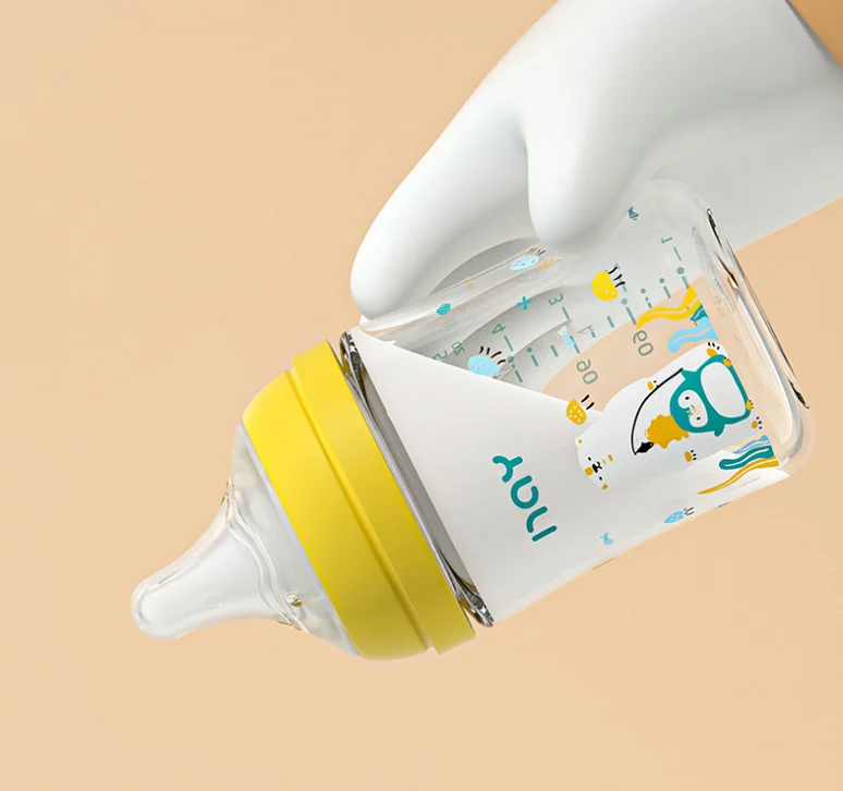 Colorful cartoon baby baby anti choking glass bottle suitable for newborns, 160ml 240ml 0-3 month bottle