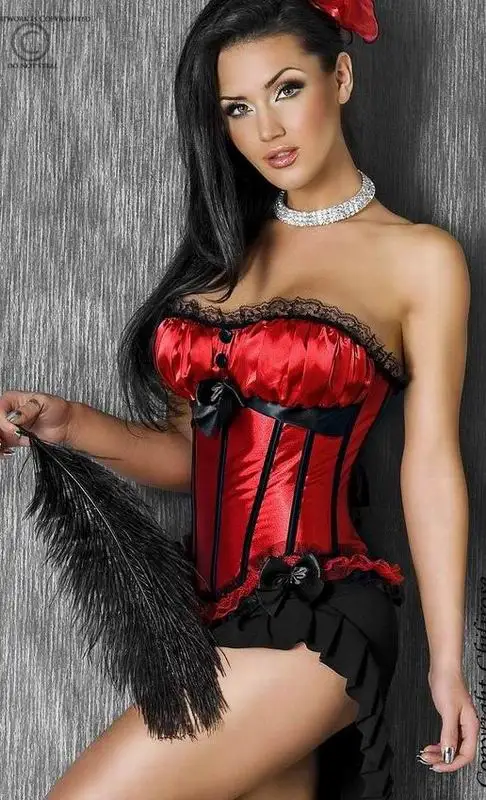 

Red Satin Black Vertical Stripes Corset Slimming Boned Overbust Corset for Women