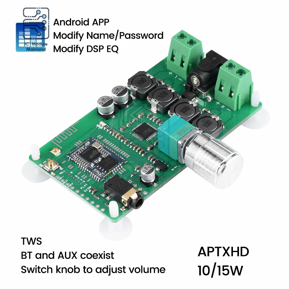 DC7-15V EQ Bluetooth 5,1 Qualcomm QCC3034 Плата усилителя модуля Регулировка рукоятки нет разговора с AUX 2x1 0 Вт/20 Вт