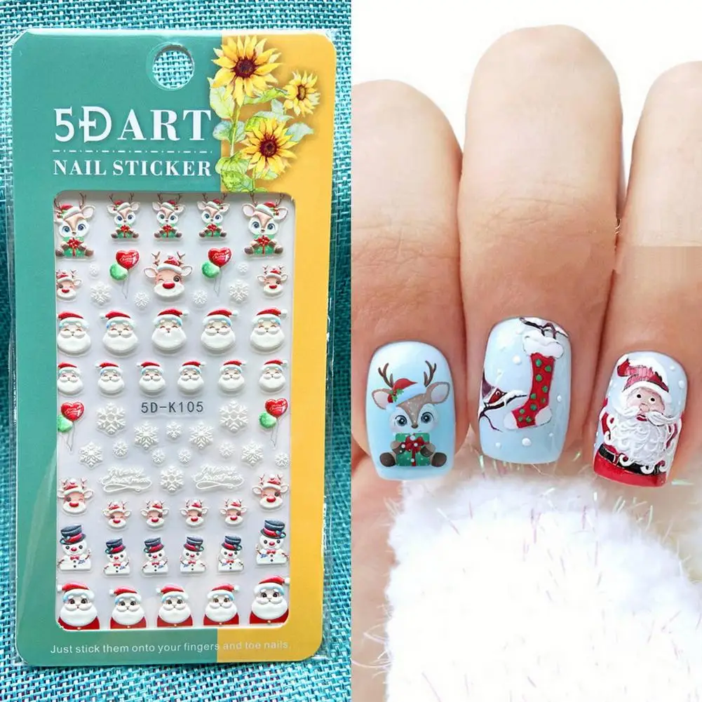 Embossed Christmas Nail Art Festive Santa Snowflake Elk Nail Art Stickers Beautiful Manicure Decals for Christmas for Christmas