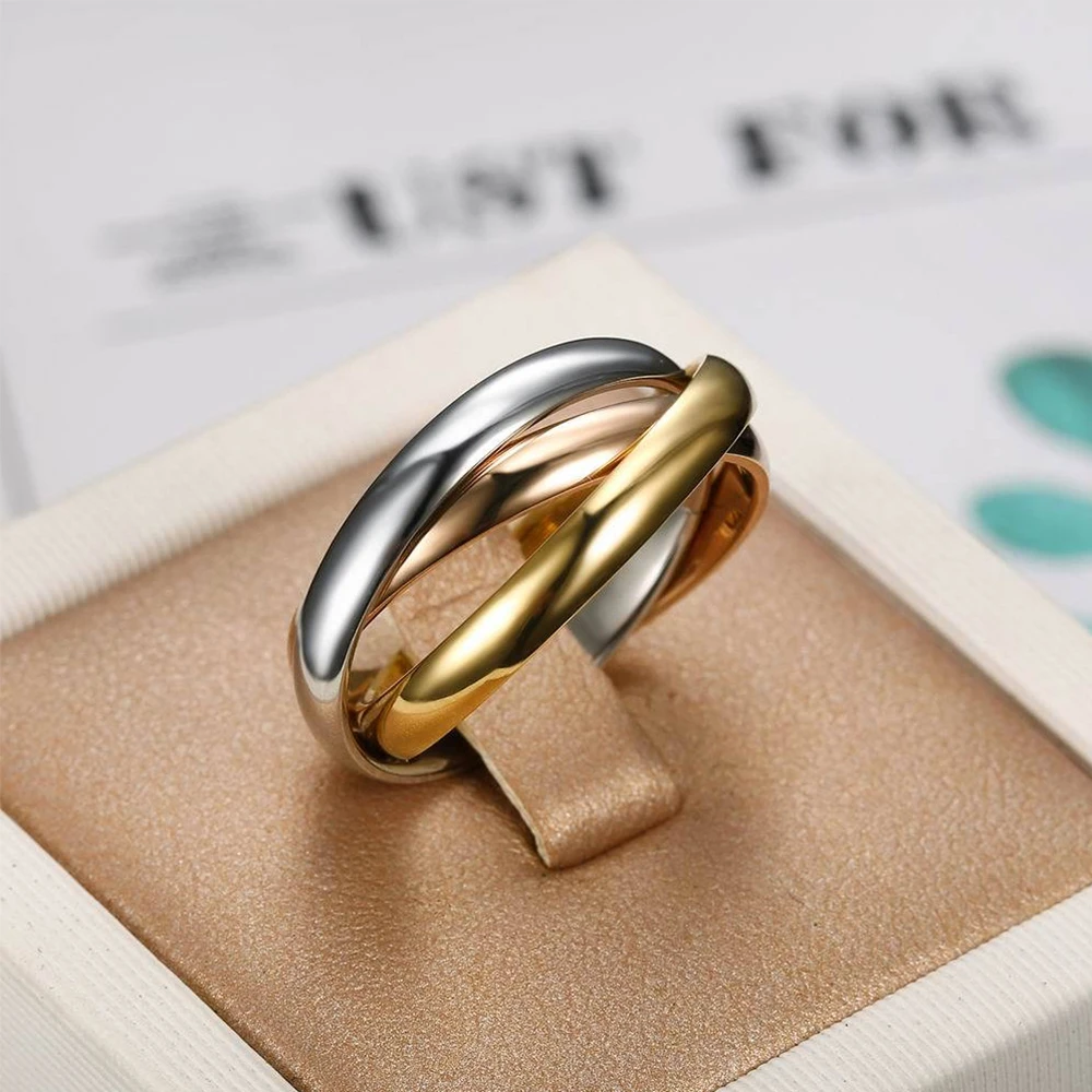 Fashion 3 Finger Ring Sets For Women Stainless Steel Wedding Engagement Rings for Couples Personalized Jewelry Wholesale image 2